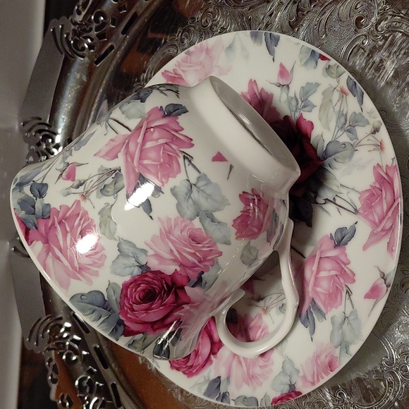 Floral Porcelain Teacup and Saucer Set - Picture 2 of 7